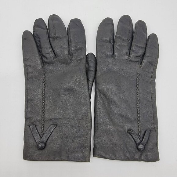 Vintage Gray Genuine Leather 100% Wool Lined Gloves by Alexanders Made In Italy
